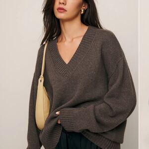 Reformation Cozy V-Neck Sweater in Brown